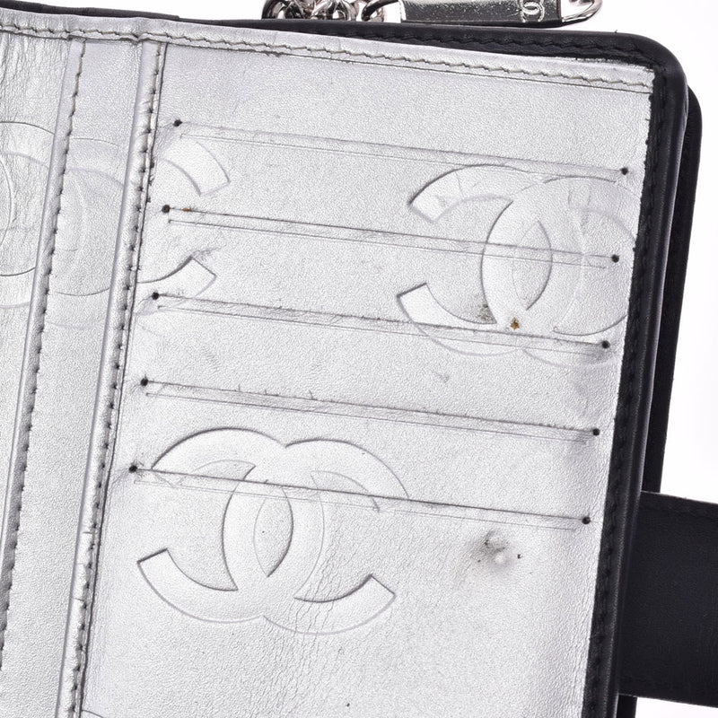 CHANEL CHANEL Cambon Line Black/Silver Women's Lambskin Bi-fold Wallet B-Rank Used Ginzo