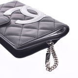 CHANEL CHANEL Cambon Line Black/Silver Women's Lambskin Bi-fold Wallet B-Rank Used Ginzo