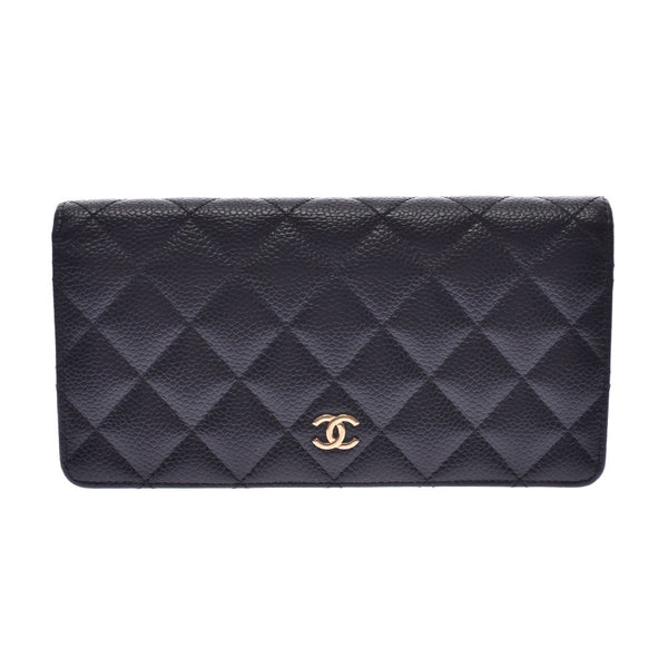 CHANEL Chanel Matrasse Bi-Fold Wallet Black Unisex Caviar Skin Wallet AB Rank Used Ginzo