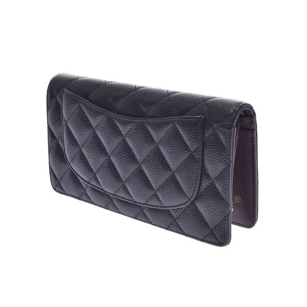 CHANEL Chanel Matrasse Bi-Fold Wallet Black Unisex Caviar Skin Wallet AB Rank Used Ginzo