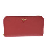 PRADA Prada Round Fasner, wallet, red 1ML506, Ladies Saffiano, wallet, wallet, AB, second-hand silver storey.