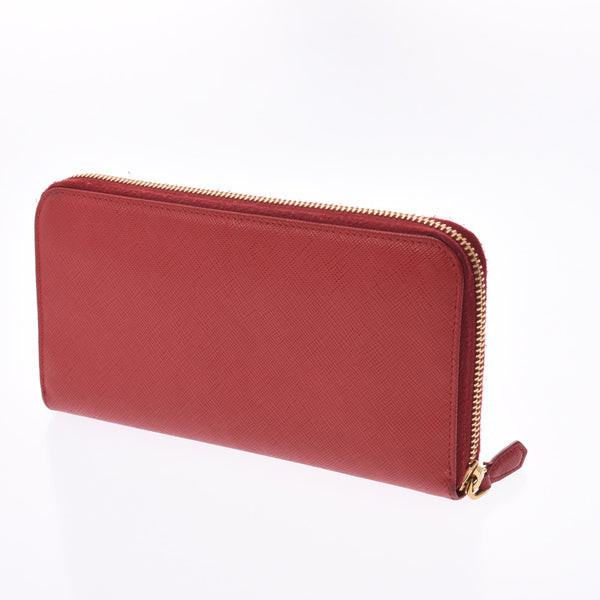 PRADA Prada Round Fasner, wallet, red 1ML506, Ladies Saffiano, wallet, wallet, AB, second-hand silver storey.