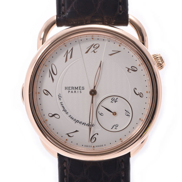 HERMES Hermes Arsault TanschSpondu Urasuke AR7.470 □P Stamp (circa 2012) Men's RG/Leather Watch Automatic White Dial AB Rank Used Ginzo