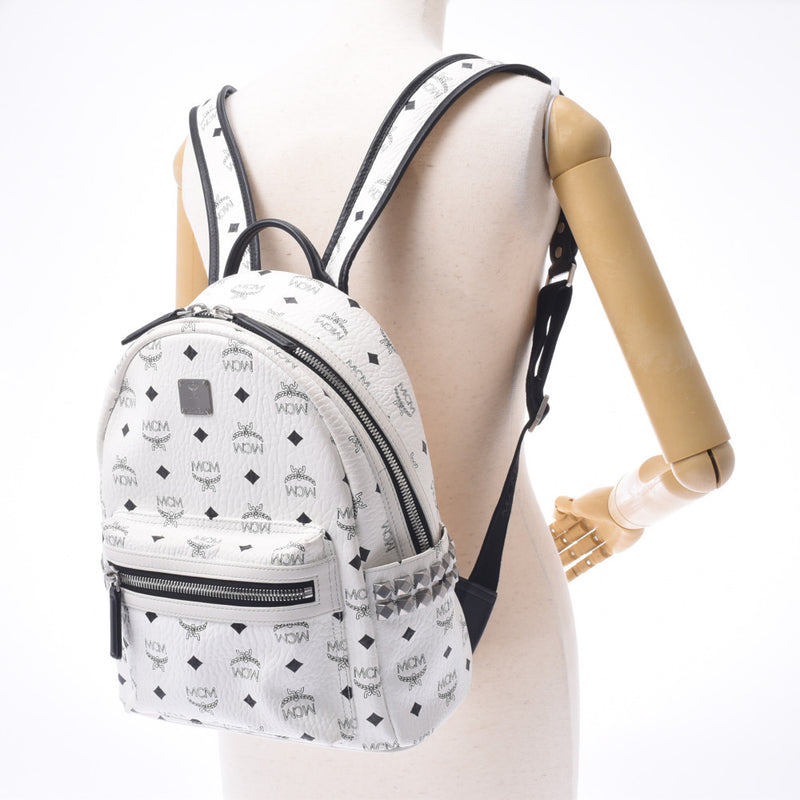 Emsey Emce Backpack Side Studs White Black Ladies R ck Duck MCM