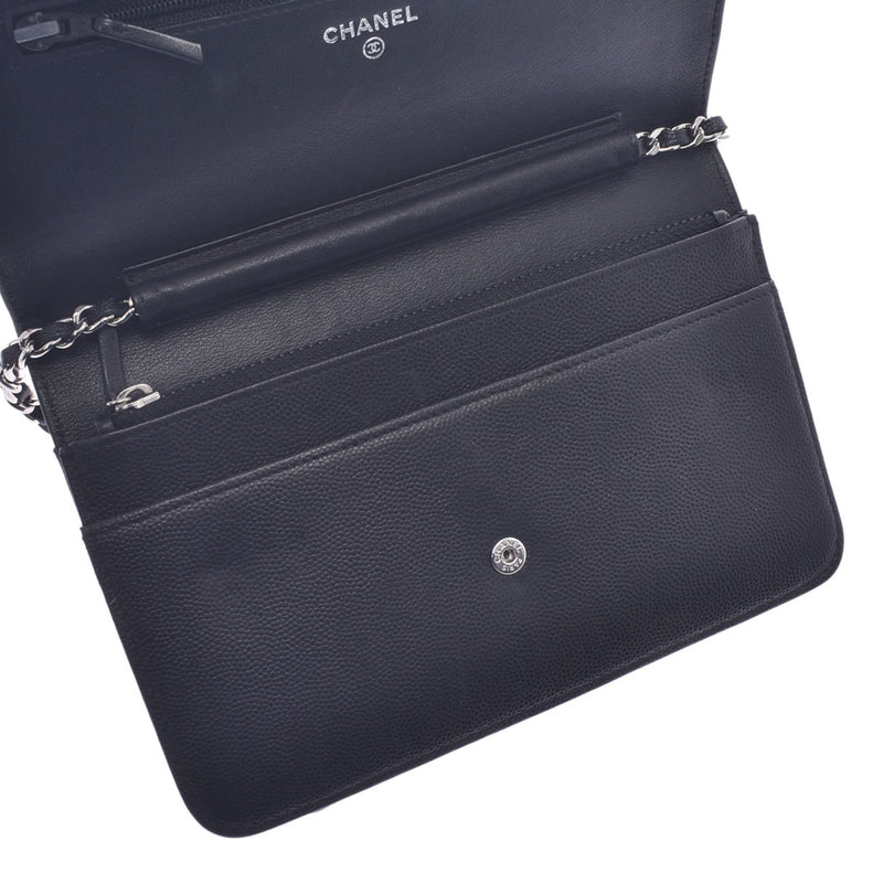 CHANEL Chanel Brilliant Wallet Chain Shoulder Bag Black Silver Clasp Ladies Caviar Skin Chain Wallet B Rank Used Ginzo