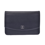 CHANEL Chanel Brilliant Wallet Chain Shoulder Bag Black Silver Clasp Ladies Caviar Skin Chain Wallet B Rank Used Ginzo