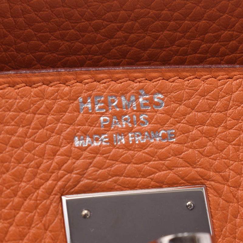 HERMES エルメス バーキン 40 オレンジ シルバー金具 □D刻印(2000年頃) ユニセックス トリヨンクレマンス ハンドバッグ Aランク 中古 銀蔵