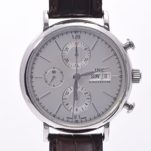 IWC SCHAFFHAUSEN Schaffhausen Portofino Chrono IW391007 Men's SS / Leather Watch Automatic Silver Dial A Rank Used Ginzo