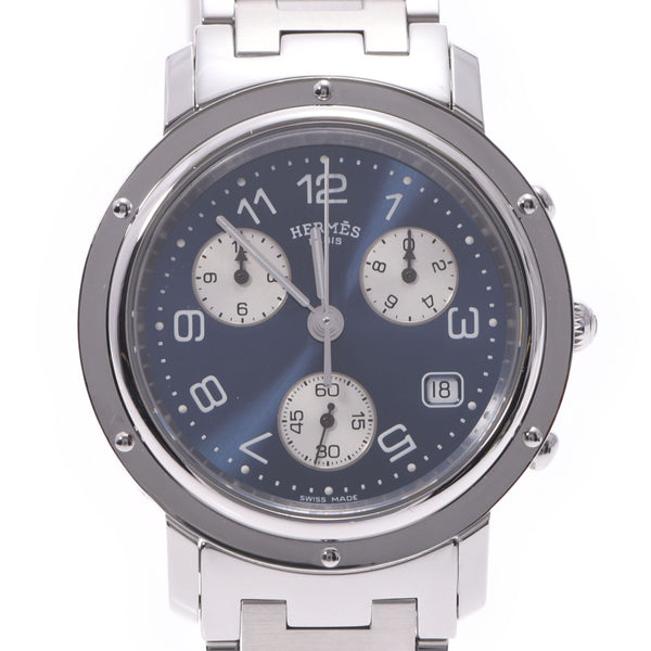 Hermes Hermes Clipper Chrono CL1.910 Men's SS Watch Quartz Blue Characters A-Rank Used Sinkjo