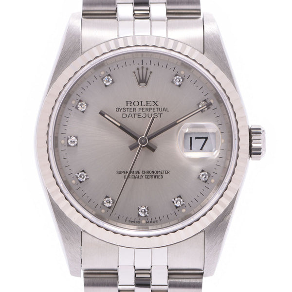 ROLEX Rolex Datejust 10P Diamond 16234G Men's WG/SS Watch Automatic Winding Silver Dial A Rank Used Ginzo