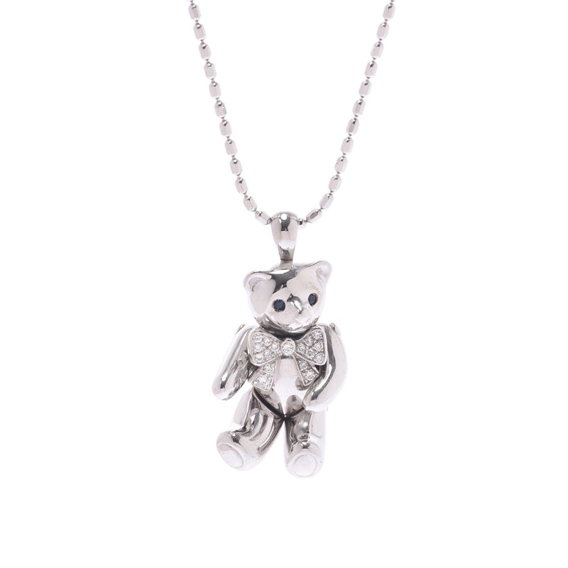 Other bear motifs, ladies' K18WG/diag/sapphire necklace A rank, used silver jar