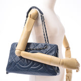 Chanel matchesse chain Tote dark blue silver hardware Womens Soft caviar skin tote bag a