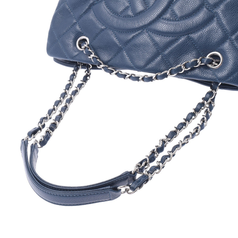 Chanel matchesse chain Tote dark blue silver hardware Womens Soft caviar skin tote bag a