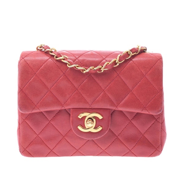 CHANEL Mini Matrasse Chain Shoulder Bag Red Gold Hardware Ladies Lambskin Shoulder Bag B Rank Used Ginzo