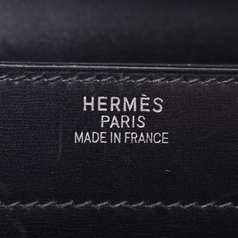 HERMES Hermes Kelly Depeche 38 black silver metal fittings □ F engraved (around 2002) Men's BOX calf business bag B rank used Ginzo
