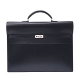 HERMES Hermes Kelly Depeche 38 black silver metal fittings □ F engraved (around 2002) Men's BOX calf business bag B rank used Ginzo