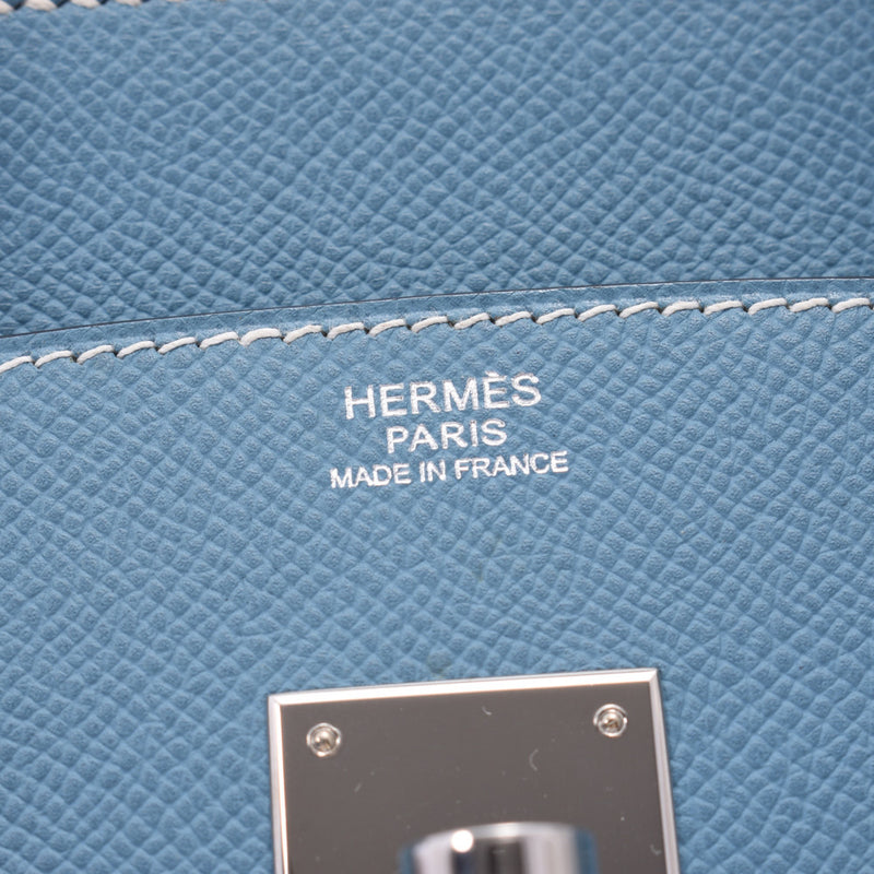 HERMES Hermes Birkin 30 Blue Gene Silver Metal Fittings □ M Engraved (Around 2009) Ladies Vaux Epson Handbag AB Rank Used Ginzo