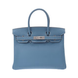 HERMES Hermes Birkin 30 Blue Gene Silver Metal Fittings □ M Engraved (Around 2009) Ladies Vaux Epson Handbag AB Rank Used Ginzo