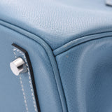 HERMES Hermes Birkin 30 Blue Gene Silver Metal Fittings □ M Engraved (Around 2009) Ladies Vaux Epson Handbag AB Rank Used Ginzo