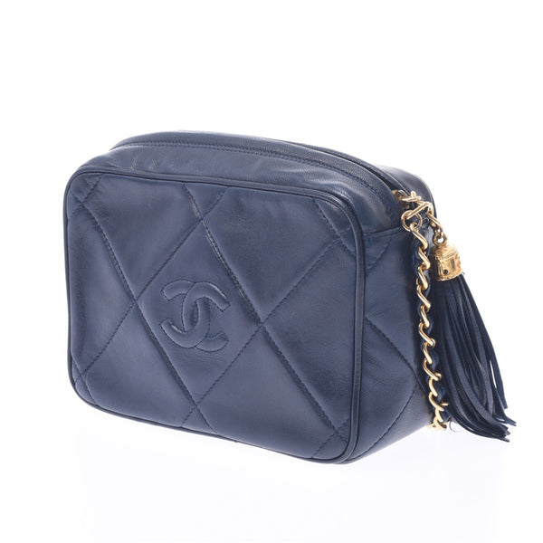 CHANEL Chanel Chain Shoulder Bag Fringe Navy Blue Gold Hardware Ladies Lambskin Shoulder Bag AB Rank Used Ginzo