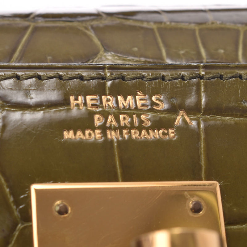 HERMES Hermes Kelly 32 Outer sewing 2Way bag anise green gold metal fittings ○X stamped(circa 1994) women's Polo SAS handbag a rank used silver stock