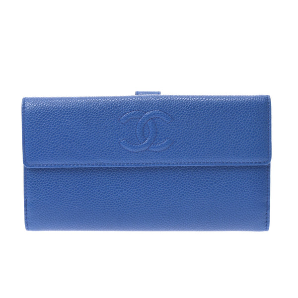 Chanel w hook cocoon blue Unisex caviar Skin Wallet