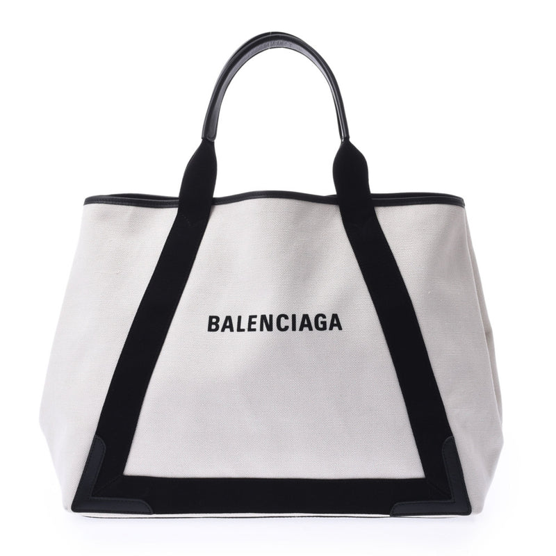 BALENCIAGA(バレンシアガ) ネイビー トート トートバッグ 肩掛けかばん ショッピングバッグ キャンバス レザー アイボリー ブラック黒 シルバー金具 374767 レディース 40802070579【アラモード】