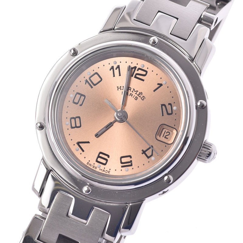 HERMES Hermes clipper CL4.210 Lady's SS watch quartz pink clockface A rank used silver storehouse