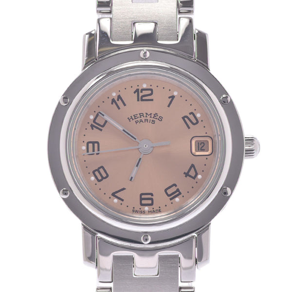 HERMES Hermes clipper CL4.210 Lady's SS watch quartz pink clockface A rank used silver storehouse