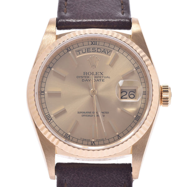 ROLEX Rolex Day Date 18038 Men's YG / Leather Watch Automatic Champagne Shambra A-Rank Used Sinkjo