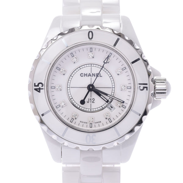 CHANEL Chanel J12 33mm 12P Diamond Black Circle H1628 Boys White Ceramic / SS Watch Quartz White Figure Ballet AB Rank Used Sinkjo