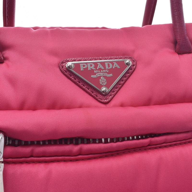 Prada Prada Bomber 2way包粉红色银色配件女士尼龙手袋B等级使用Silgrin