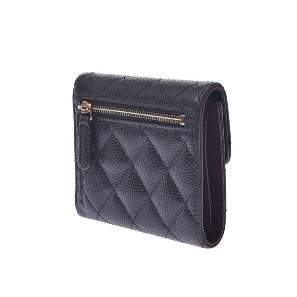 CHANEL Chanel Matrasse Compact Wallet Black Ladies Caviar Skin Tri-Fold Wallet A Rank Used Ginzo