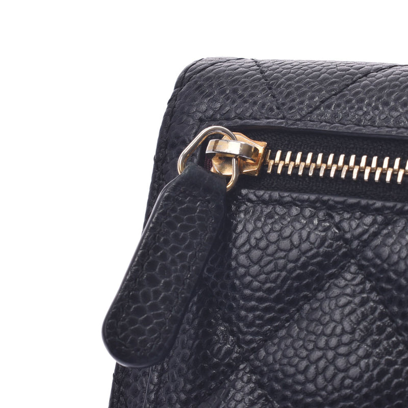 CHANEL Chanel Matrasse Compact Wallet Black Ladies Caviar Skin Tri-Fold Wallet A Rank Used Ginzo