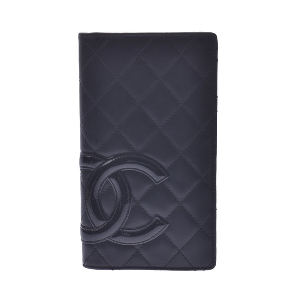 CHANEL Chanel Cambon Line Black/Black Ladies Lambskin/Enamel Wallet AB Rank Used Ginzo