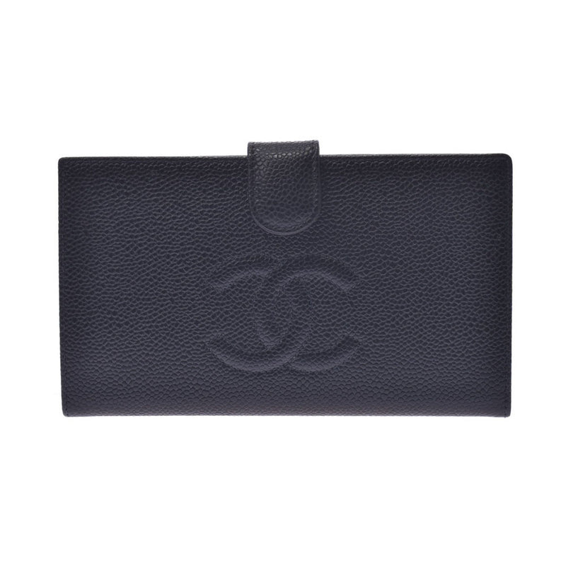 CHANEL Chanel Gamaguchi Coco Mark Black Ladies Caviar Skin Long Wallet Shindo Used Ginzo