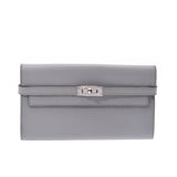 HERMES Hermes Kelly Wallet Blue Glacier Silver Hardware C Engraved (Around 2018) Unisex Vaux Epson Long Wallet B Rank Used Ginzo