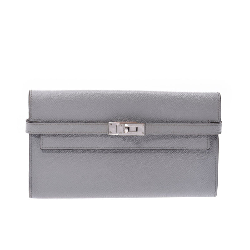 HERMES Hermes Kelly Wallet Blue Glacier Silver Hardware C Engraved (Around 2018) Unisex Vaux Epson Long Wallet B Rank Used Ginzo