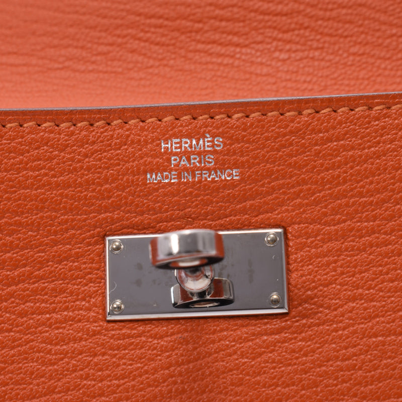HERMES Hermes Kelly Wallet Orange Silver Metal Fittings □ Q Engraved (Around 2013) Unisex Goat Long Wallet AB Rank Used Ginzo