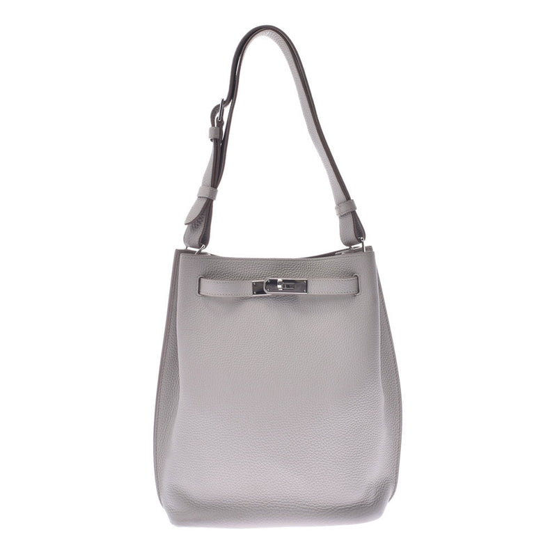 HERMES Hermes Soukery 22 Pearl Gray □ R Engraved (around 2014) Unisex Taurillon Clemence Shoulder Bag AB Rank Used Ginzo