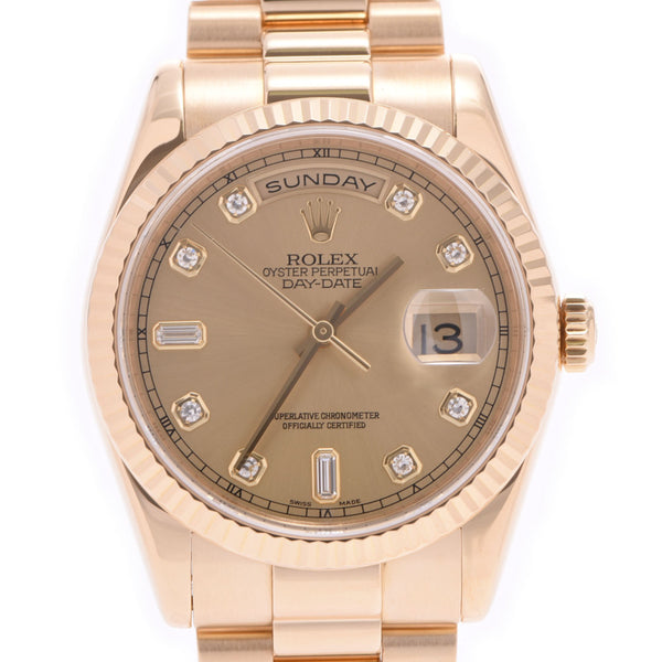 ROLEX Rolex Day Date 10P Diamond 118238A Men's YG / Diamond Watch Automatic Curved Champagne Shambra A-Rank Used Sinkjo