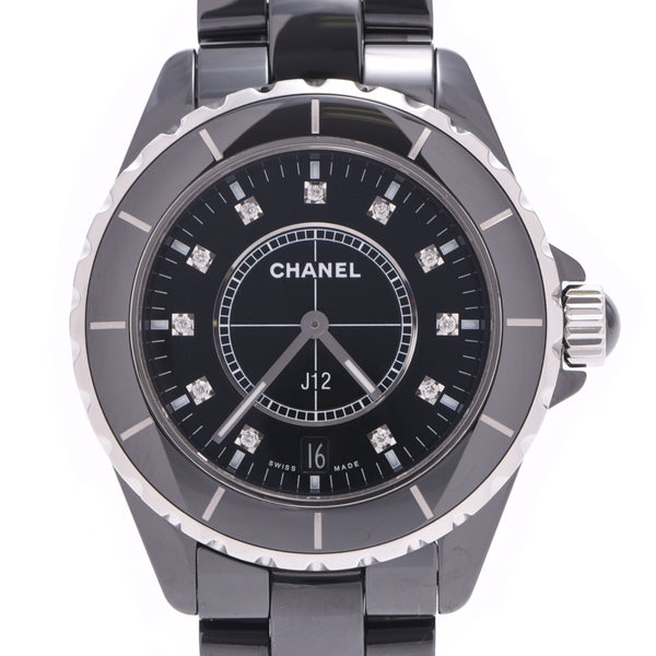 CHANEL シャネル J12 38mm 11Pダイヤ H2124 メンズ 黒セラミック/SS 腕時計 クオーツ 黒文字盤 Aランク 中古 銀蔵