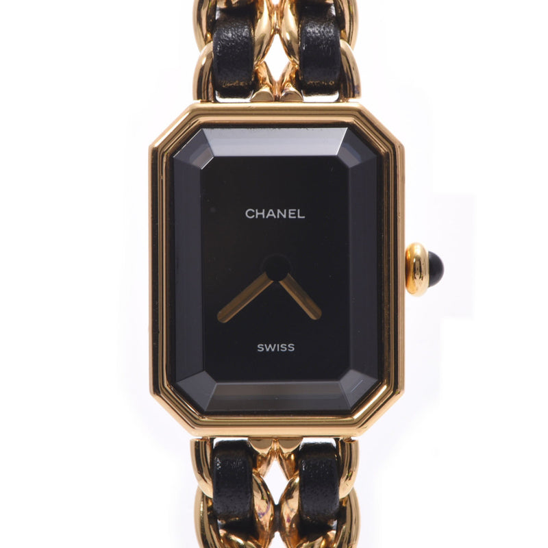 CHANEL Chanel Première Size XL H0001 Ladies GP/Leather Watch Quartz Black Dial AB Rank Used Ginzo