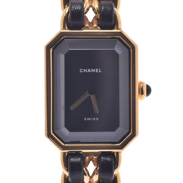 Chanel Chanel首映尺寸M H0001女装GP /皮革手表石英黑色桌A排名使用水池