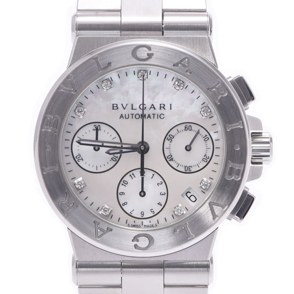 BVLGARI ブルガリ ディアゴノ クロノグラフ 9Pダイヤ DG35WSLDCH メンズ SS 腕時計 自動巻き シェル文字盤 Aランク 中古 銀蔵