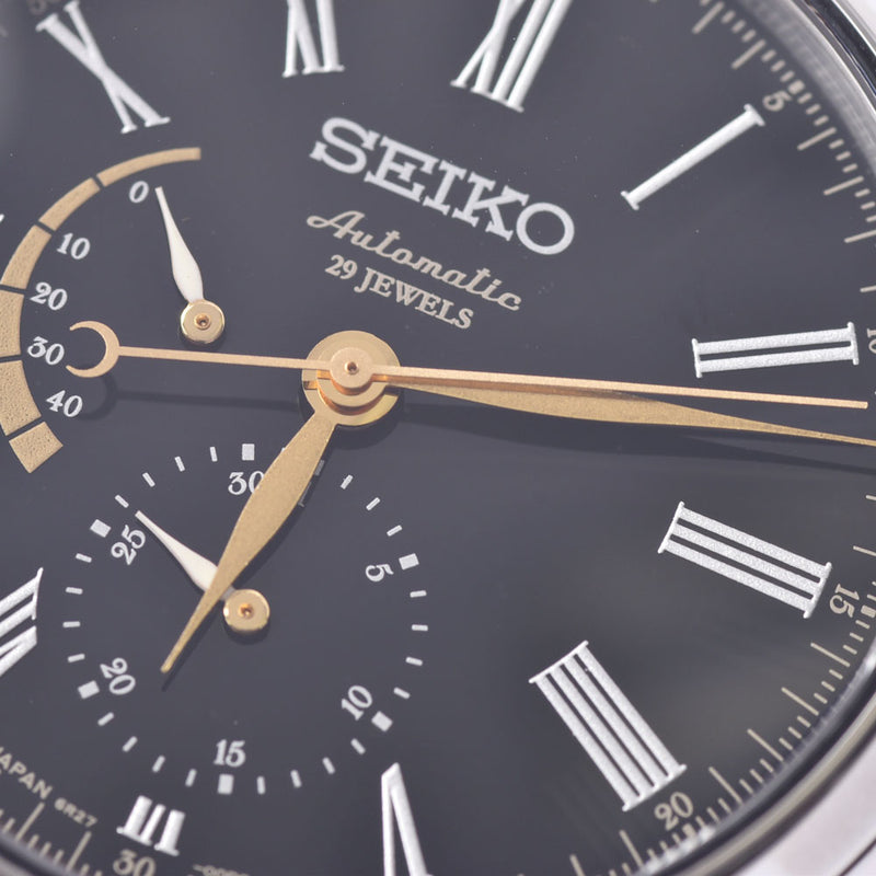 SEIKO 精工预制漆表盘 SARW013 男士 SS/皮革手表自动绕组黑色表盘 A 级二手银藏