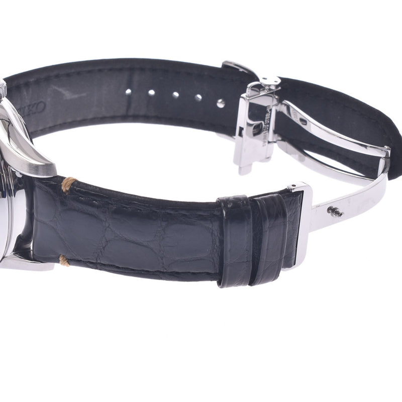SEIKO 精工预制漆表盘 SARW013 男士 SS/皮革手表自动绕组黑色表盘 A 级二手银藏