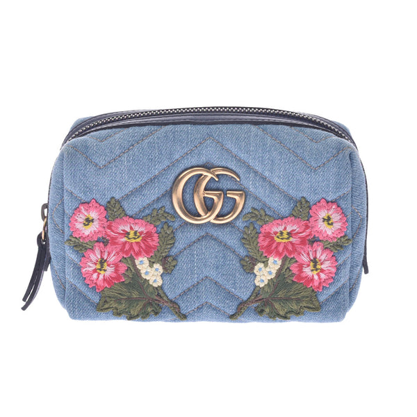 [Financial sales] GUCCI Gucci GG Mermont Embroidery Blue 476165 Ladies Denim Pouch A-Rank Used Sinkjo