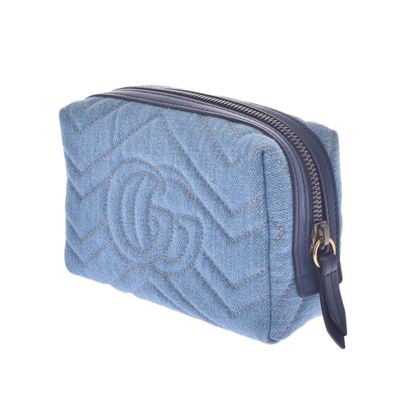 [Financial sales] GUCCI Gucci GG Mermont Embroidery Blue 476165 Ladies Denim Pouch A-Rank Used Sinkjo