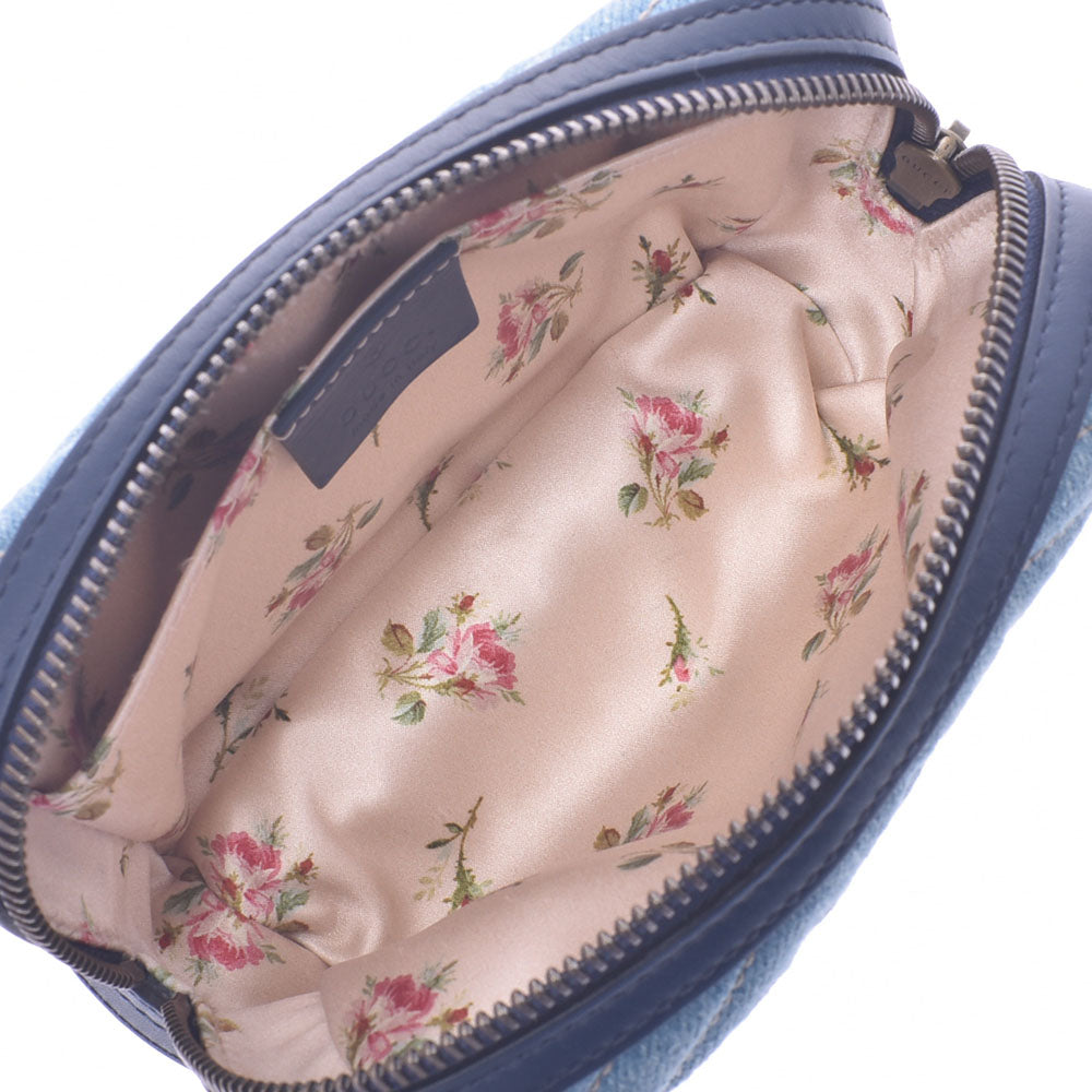 グッチGGマーモント 刺繍 ブルー レディース デニム ポーチ 476165